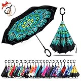 umbresen Double Layer Inverted Umbrella Cars Reverse Open Folding Umbrellas, Windproof UV Protection Large Self Stand Upside Down Straight Umbrella for Golf Women and Men with C-Shaped