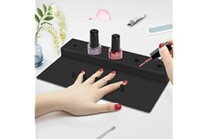 Mydrissu Nail Polish Holder, Silicone Hand Rest Mat Fingernail Painting Tools 2 in 1 Art Accessories Organizer Case Set with Anti-Spill Bottle Stand and Finger Separators for Pedicure Manicure-Black