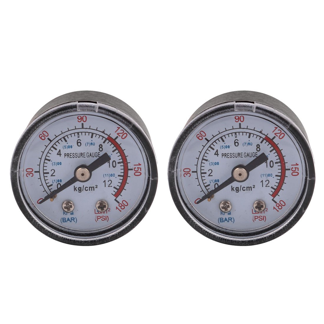 Sourcingmap 2Pcs 1/8BSP 0-12 Bar 0-180 PSI Male Threaded Round Dial Air Pressure Gauge Manometer