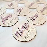 eoscasely Baby Monthly Milestone Markers Disc, Wooden 3D Milestone Cards for Photos, Baby Announcement Sign, 1-12 Months, wooden baby milestone sign (Blush)