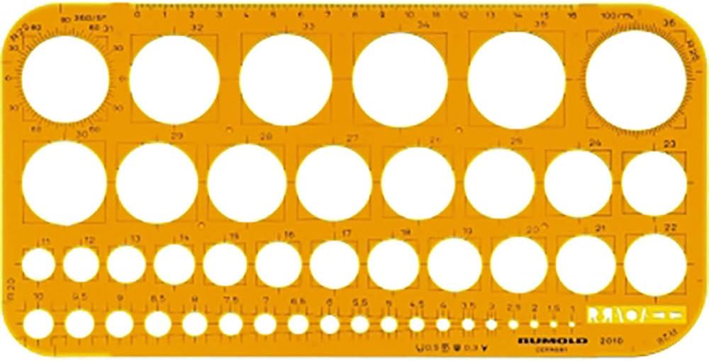 Rumold341.010 Circle Template, 1 mm - 36 mm Circle Diameter, 260 mm Length, 130 mm Width, 1.6 mm Height