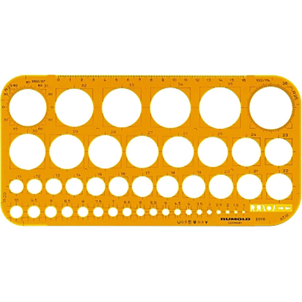 Rumold341.010 Circle Template, 1 mm - 36 mm Circle Diameter, 260 mm Length, 130 mm Width, 1.6 mm Height