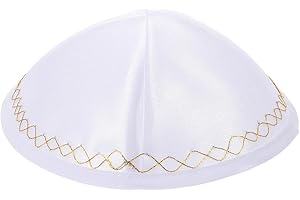 PACKOVE Men's Yarmulke Hat for Men Embroidered Polyester Headwear with Breathable Fabric for Travel White