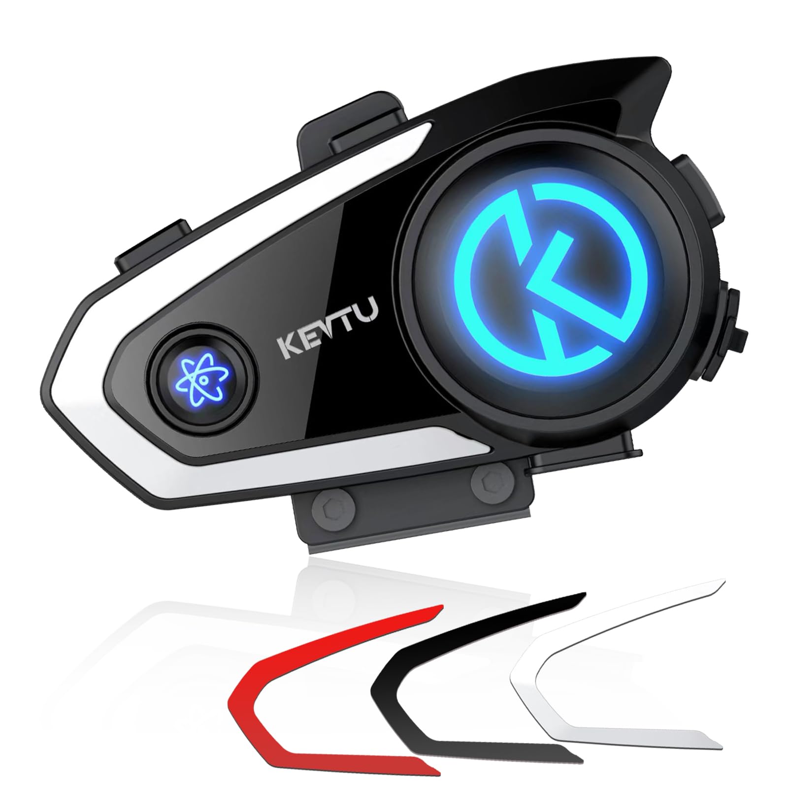 KEVTU K10 Motorcycle Bluetooth Headset, Motorcycle Intercom Support 8 Riders 4000m Network Intercom, Helmet Bluetooth Headset with Silver/Black/Red Cover Plates/Voice Assistant/IP67 Waterproof