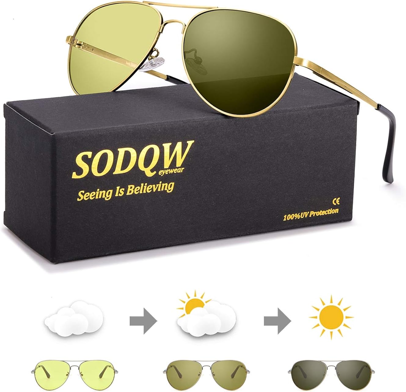 Polarisierte Nachtsichtbrille Sonnenbrille Photochromatisch Herren Sports Nacht Vision Blendschutz Brille Fur 100 Uva Uvb Schutz Metallrahmen Leicht Gold Gelb Photochromatisch Amazon De Bekleidung