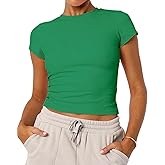 Mousnipy Women's Basic Summer Short Sleeve Crewneck T-Shirts Y2K Cute Going Out Tops Baby Tee