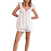 NUFIWI Women 2 Piece Ruffle Pajama Sets Floral Print Frill Cami Top and Shorts Summer Babydoll Loungewear Sleepwear Sets