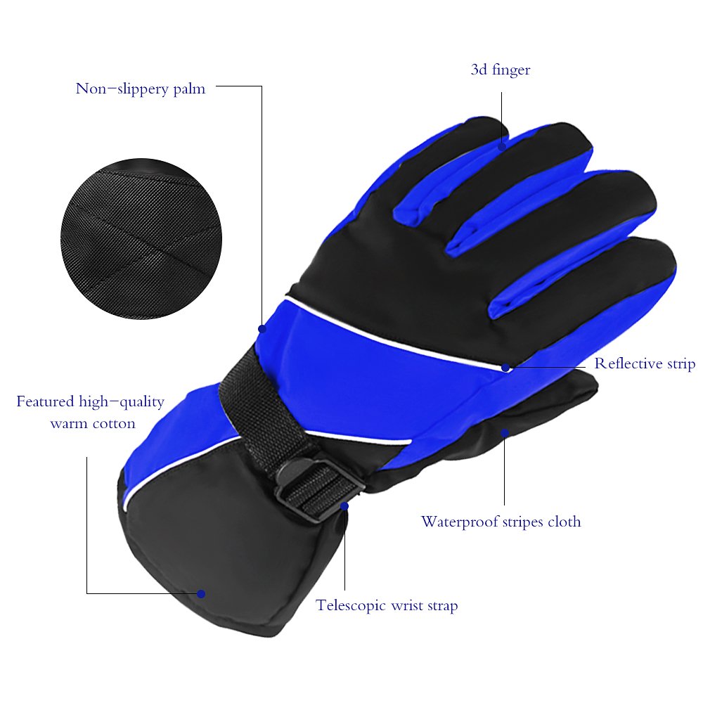 AIRGINE Outdoor-Sport Winterhandschuhe warme Handschuhe mit wasserdicht und schneesicher zum Skifahren Radfahren (Blau)