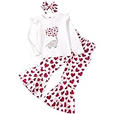 Rtnnsbbfcm Toddler Baby Girl Valentine's Day Outfit Long Sleeve Elephant Heart T-Shirt Top Bell Bottom Pants Headband Set