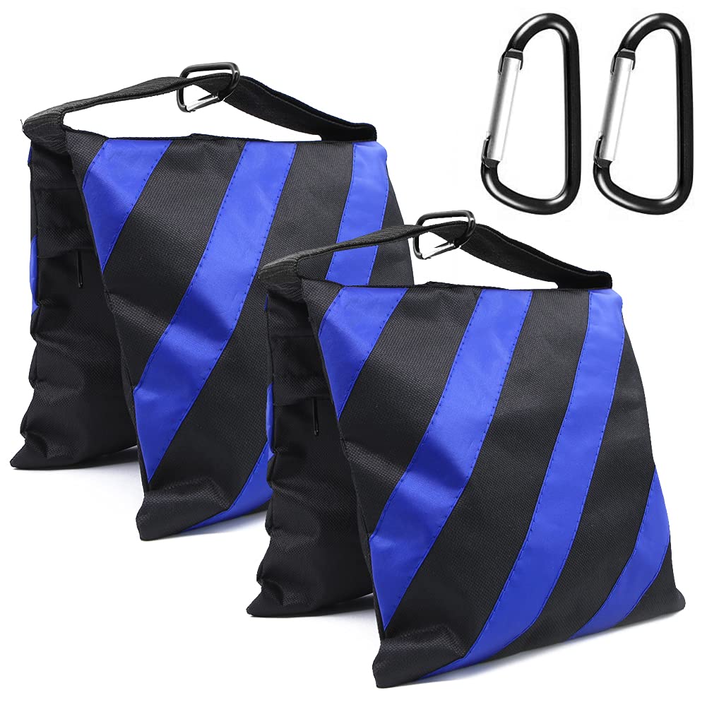 Sandbags for Photography, Heavy Duty Empty Sandbag for Photo Studio Light Stand Boom Arm Camera Tripod with Carabiner, 2 Pack (Blue)