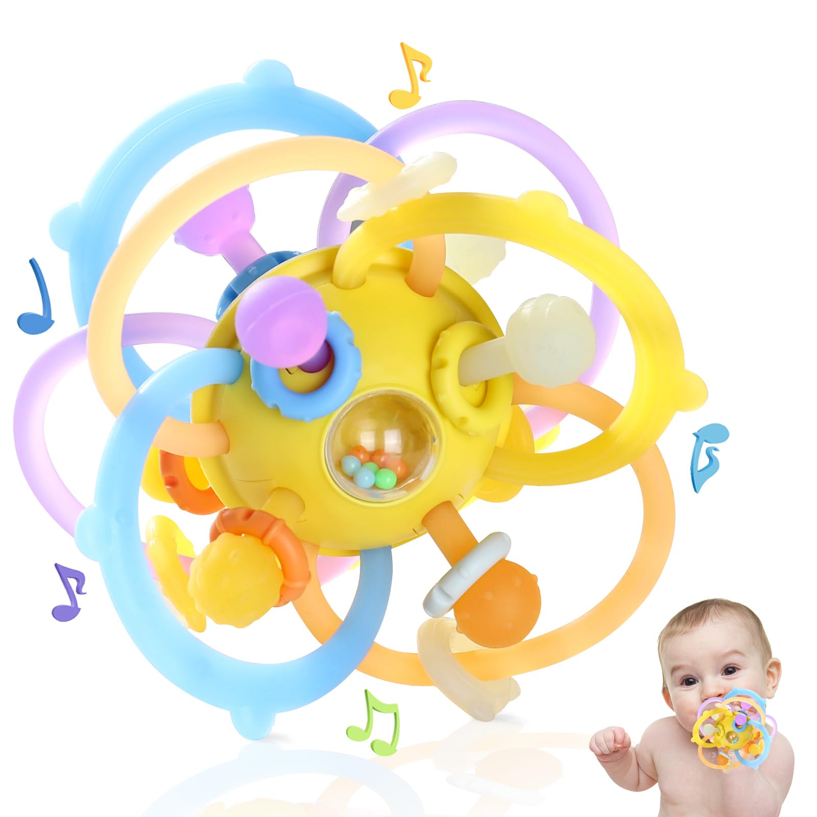 Photo 1 of Orzbow Sensory Teething Toys for Babies, Baby Montessori Toys 3-6-12-18 Months, Infant Teethers Relief Chew Toys, Silicone Baby Rattle Toys - Early Development Toy for Toddlers, BPA Free, Yellow