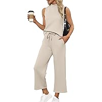 Glamaker Women's 2 Piece Lounge Set - Sleeveless Crop Top & Wide Leg Pants, Summer Loungewear