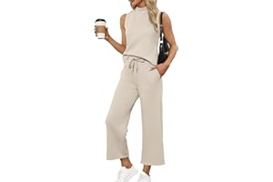 SAMPEEL Two Piece Sets for Women Summer Outfits Lounge Sets Mock Neck Tops Wide Leg Crop Pants Vacation Travel Outfits