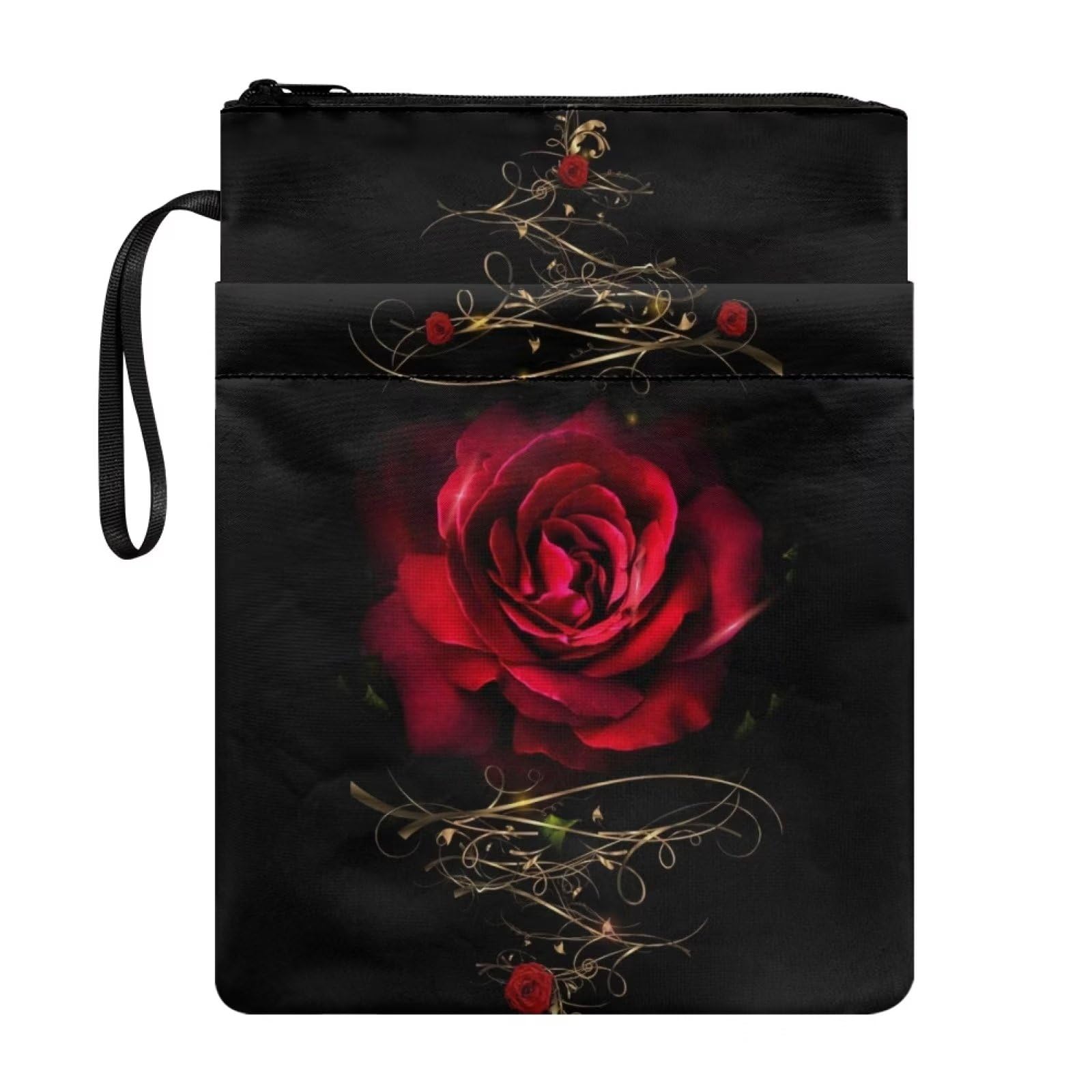 NETILGEN Red Rose Vine Book Sleeve for Book Lovers Book Cover Protector Paperback Purse Book Sox Book Storage Bag with Zipper Pocket Book Lovers Gifts