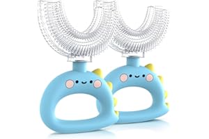 MEOLIGR U Shaped Toothbrush - for Kids, Manual Whole Mouth Toddler Toothbrush Age 2-4 5 6 & up, Food Grade Soft Silicone Brush, 360° Oral Teeth Cleaning, Good for Dental Health, 2 Blue