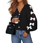 ZESICA Fall Bow Cardigans for Women Trendy 2026 Casual Long Sleeve Button V Neck Knit Sweater Outerwear Coats