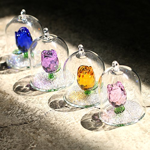 H&D Crystal Enchanted Rose Flower Figurine Dreams Ornament in a Glass Dome Gifts for her (Pink) - Thumbnail 5