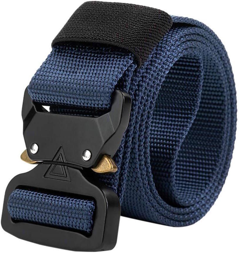 Men Women Junior Double Loop Canvas Belt Plain Students Lovers Waistband Fashion Trend Flat Buckle Navy Tactical Belt