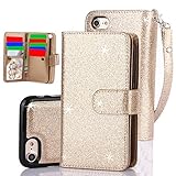 iPhone 7 Case,iPhone 8 Case, TabPow 10 Card Slot - [ID Slot] Wallet Folio PU Leather Case Cover With Detachable Magnetic Hard Case For iPhone 7/iPhone 8 (4.7 Inch) - Glitter Gold