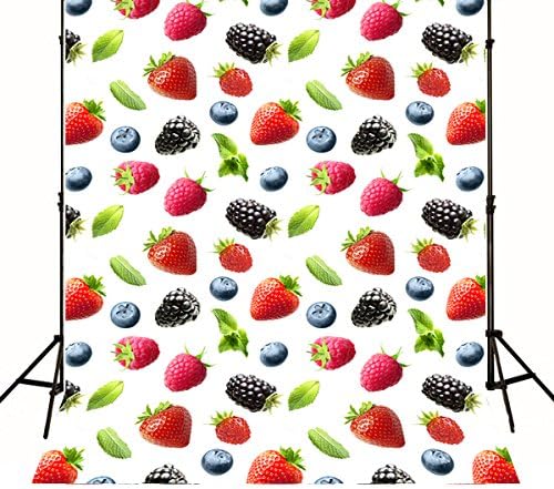 5x7ft Colorful Fruit Photo Backgrounds Red Strawberries and Purple Mulberries Wrinkle free Photography Backdrops for Children wd1910