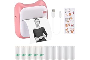 Mini Thermal Printer for iPhone/Android, Portable Wireless Bluetooth-Inkless Pocket Printer with Sticker and 10 Rolls of Ther