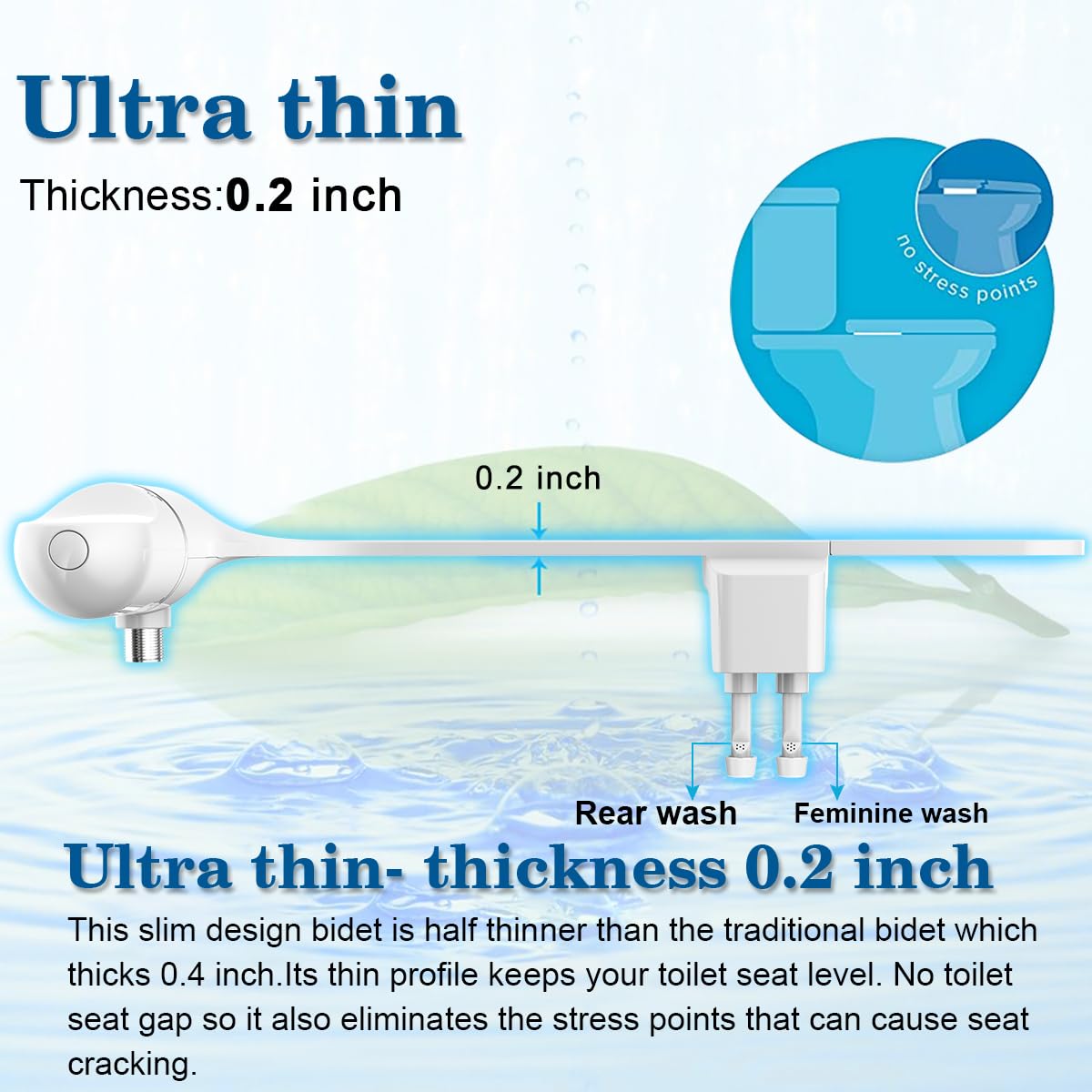 Bidet,Soosi Ultra Slim Self Cleaning Dual Nozzle (Frontal Rear/Feminine Wash) Fresh Cold Water Bidet Attachment for Toilet Non-Electric Bidets Toilet Seat Attachment Adjustable Water Pressure