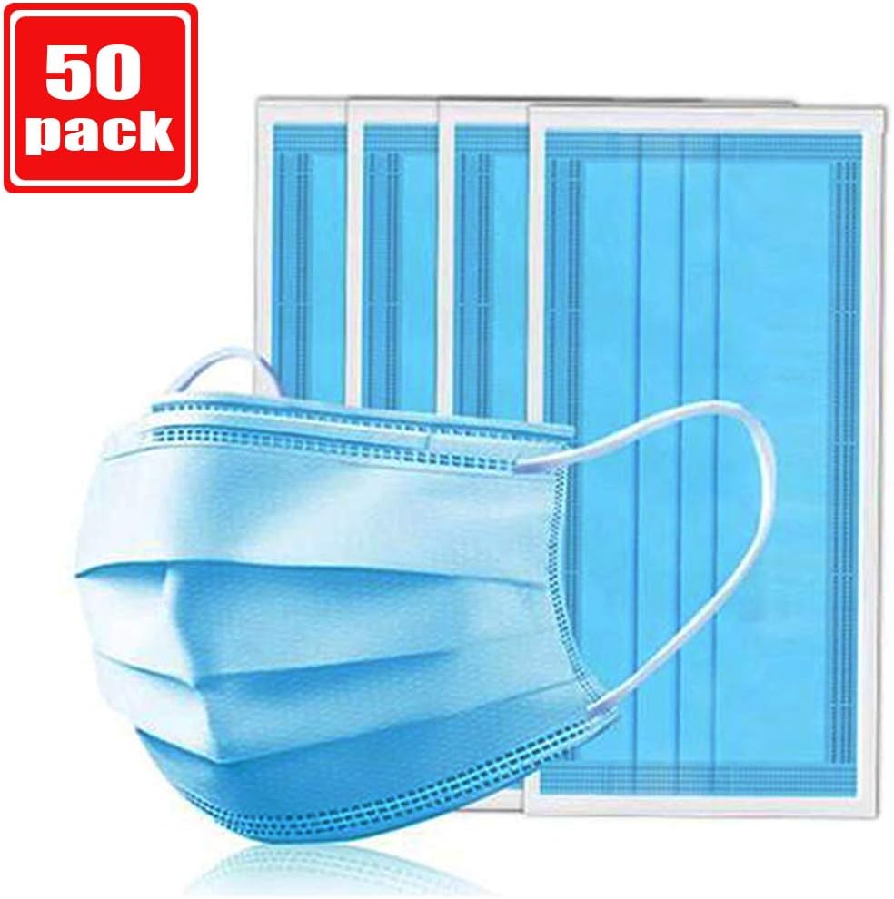 50 Pcs Disposable Earloop Face Masks 3-Layer Filter Mask Safety Protective (Comfortable, Breathable and Dustproof Unisex)