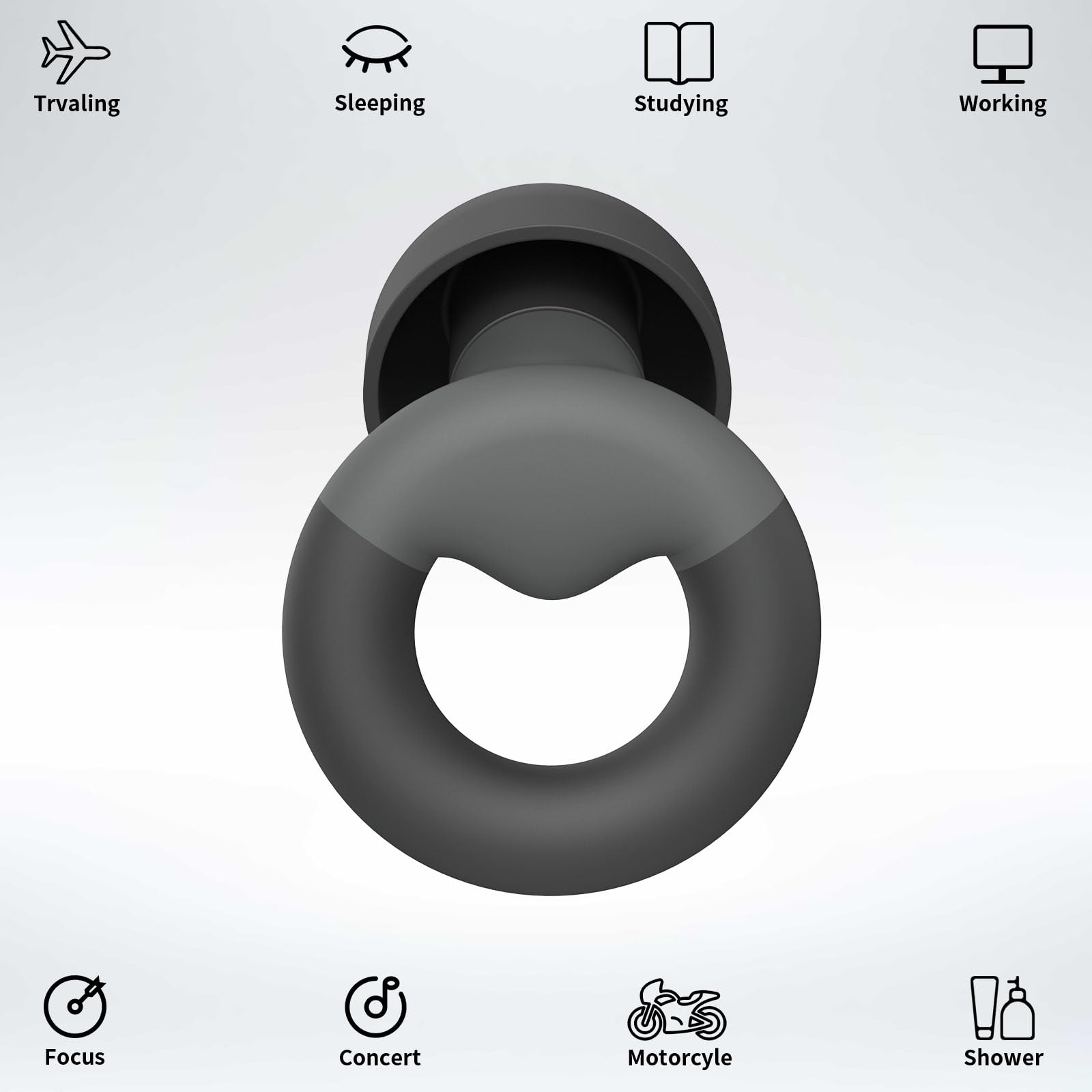 Ear Plugs for Sleeping, 2 Pairs of Reusable Earplugs for Noise Reduction 25dB-30dB with 8 Ear Tips, Soft Hearing Protection Ear Plugs for Concert,Noise Sensitivity, Study & Work, Black