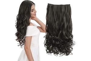 REECHO 20" 1-Pack 3/4 Full Head Curly Wave Clips in on Synthetic Hair Extensions HE008 Hairpieces for Women 5 Clips 4.5 Oz per Piece - Black brown