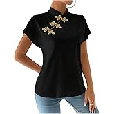 MakeMeChic Women's Summer Cheongsam Tops Mock Neck Buckle Short Sleeve Blouse Shirt