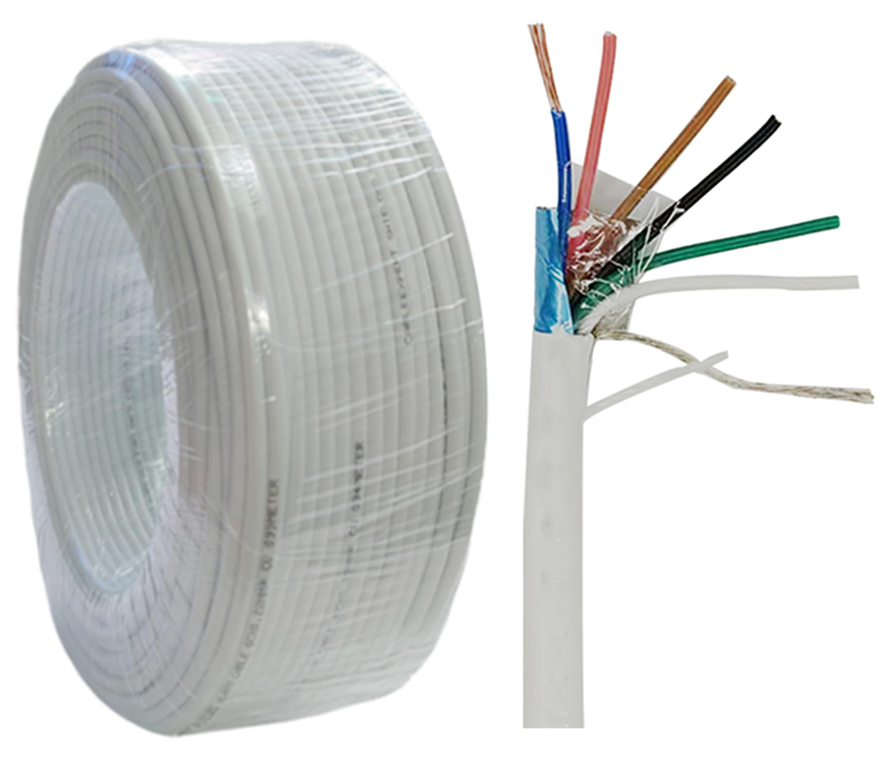 Shielded Alarm Cable, 6C x 0.22mm², 100m, White - CCA, Copper Clad Aluminum, Foil Shield, for Intruder Alarm/Security/Audio/Intercom Systems