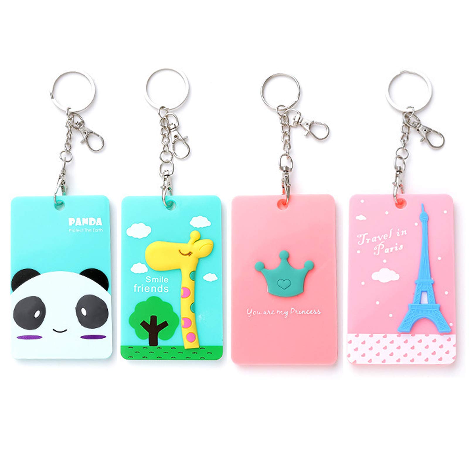Bus Card Holder with Keyring Credit ID Badge Holders Pouches Cartoon Cute for Boys Girl Ladies 4Pcs
