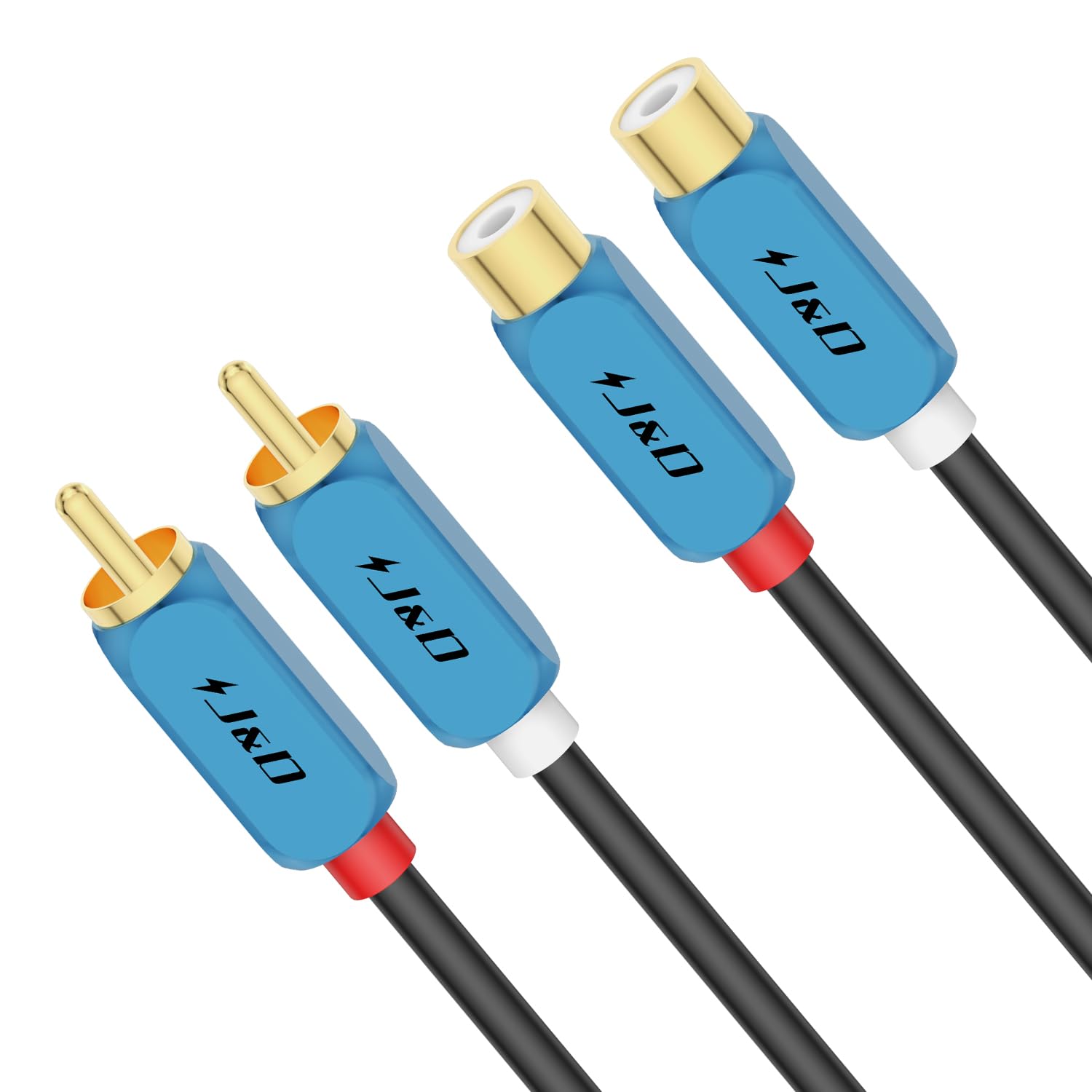 J&D 2 RCA Extension Cable, Gold Plated 2 RCA Male to Female Stereo Audio Extension Cable with Heavy Duty Aluminum Alloy Shell, 4.5 Meter