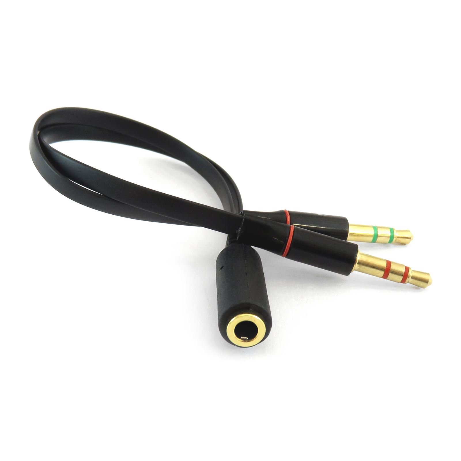 iXium® 3.5mm Female to 2 Male Headphone Headset Microphone Y Splitter Audio Adapter Cable for PC Laptop Black