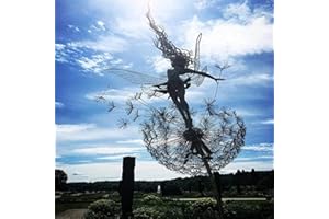 Fcteap Flower Fairy Dancing with Dandelion Garden Art Sculpture Stainless Steel Statue Christmas Halloween Decoration for Outdoor Yard Courtyard Lawn Patio Metal Ornaments (Open Hands)