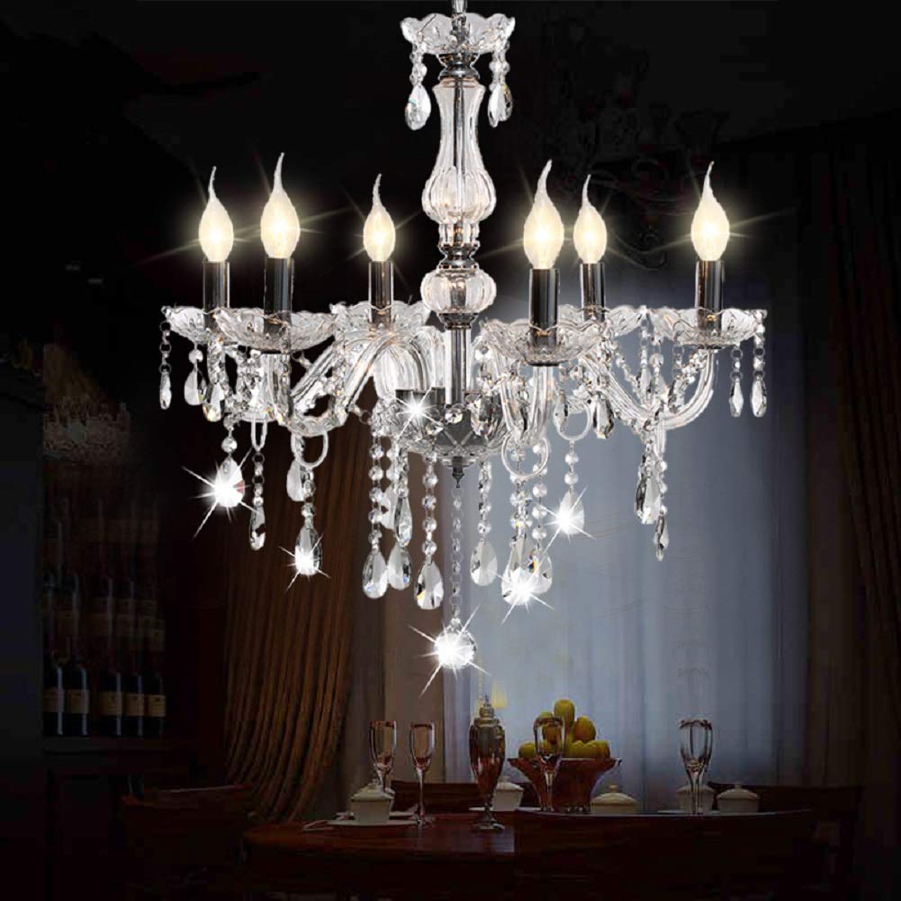 Ridgeyard Chandelier Modern K9 Crystal 6 Lights Clear Raindrop