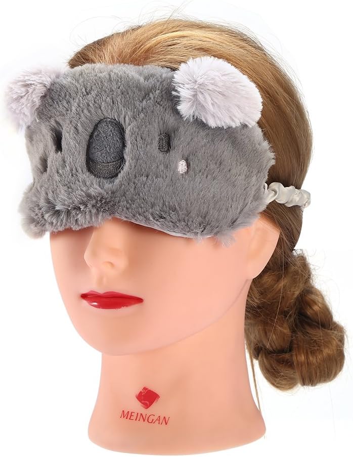 Cute Eye Mask, Animal Fluffy Sleep Eye Cover Sleeping Mask Blindfold with 3D Ears for Kids Girls Women (Koala) - Image 4