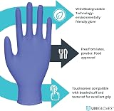 Unigloves BioTouch Nitrile Gloves Biodegradable Medical Grade Large Violet view 3