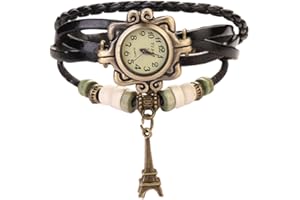 BROADFASHION Fashion Vintage Women's Eiffel Tower Decoration Leather Bracelet Quartz Watch