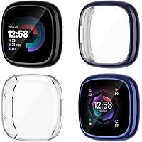 NANW 4-Pack Screen Protector Case Compatible with Fitbit Sense 2/Versa 4, Soft TPU Plated Bumper Full Cover Protective Cases