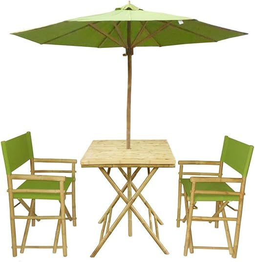 Amazon Com Zew 4 Piece Bamboo Outdoor Bistro Set Includes Square Table 2 Folding Canvas Chairs And 1 Umbrella Green Furniture Decor