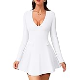 DAAWENXI Long Sleeve Dress for Women Casual Fall 2026 Deep V Neck A Line Party Night Out Mini Dress