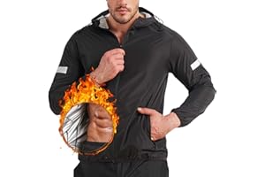 KUMAYES Sauna Suit for Men Sweat Sauna Jacket Weight Loss Workout Shirt Gym Fitness Long Sleeve Sweat Suits Zipper with Hood