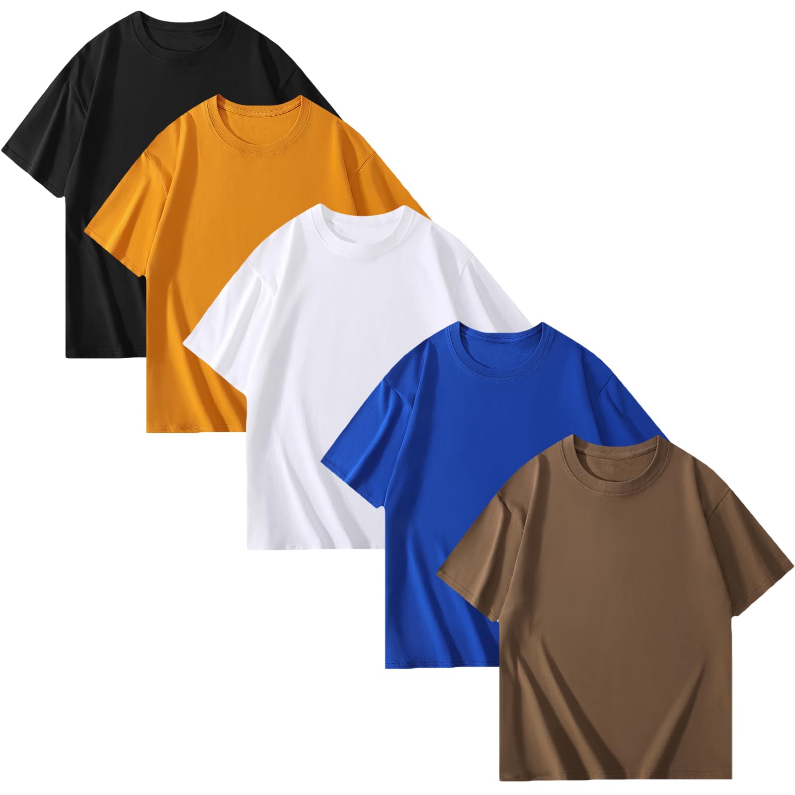 [NCFBAG] インナーシャツ ５枚組 肌着 メンズ tシャツ 綿100% 無地 スポーツ シャツ 下着 ゆったり 防菌防臭 吸汗速乾 快適 柔らかい 男女兼用 春夏秋冬 (3XL, ミックスカラー（ブラック+ホワイト+コーヒー色+ダークブルー+イエロー）) の商品画像