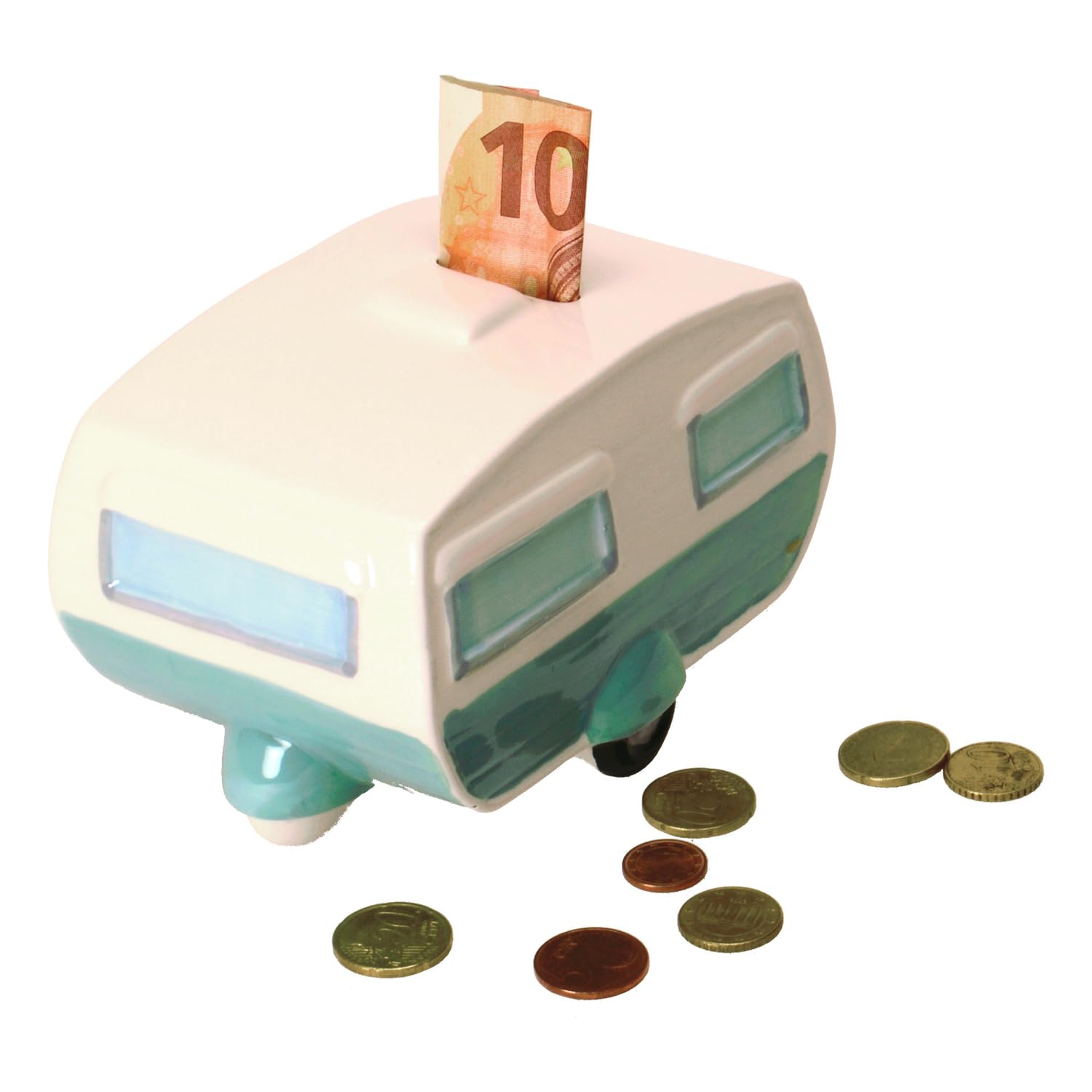 Puckator Ceramic Caravan Money Box, Mixed, 9cm x 14cm x 10cm