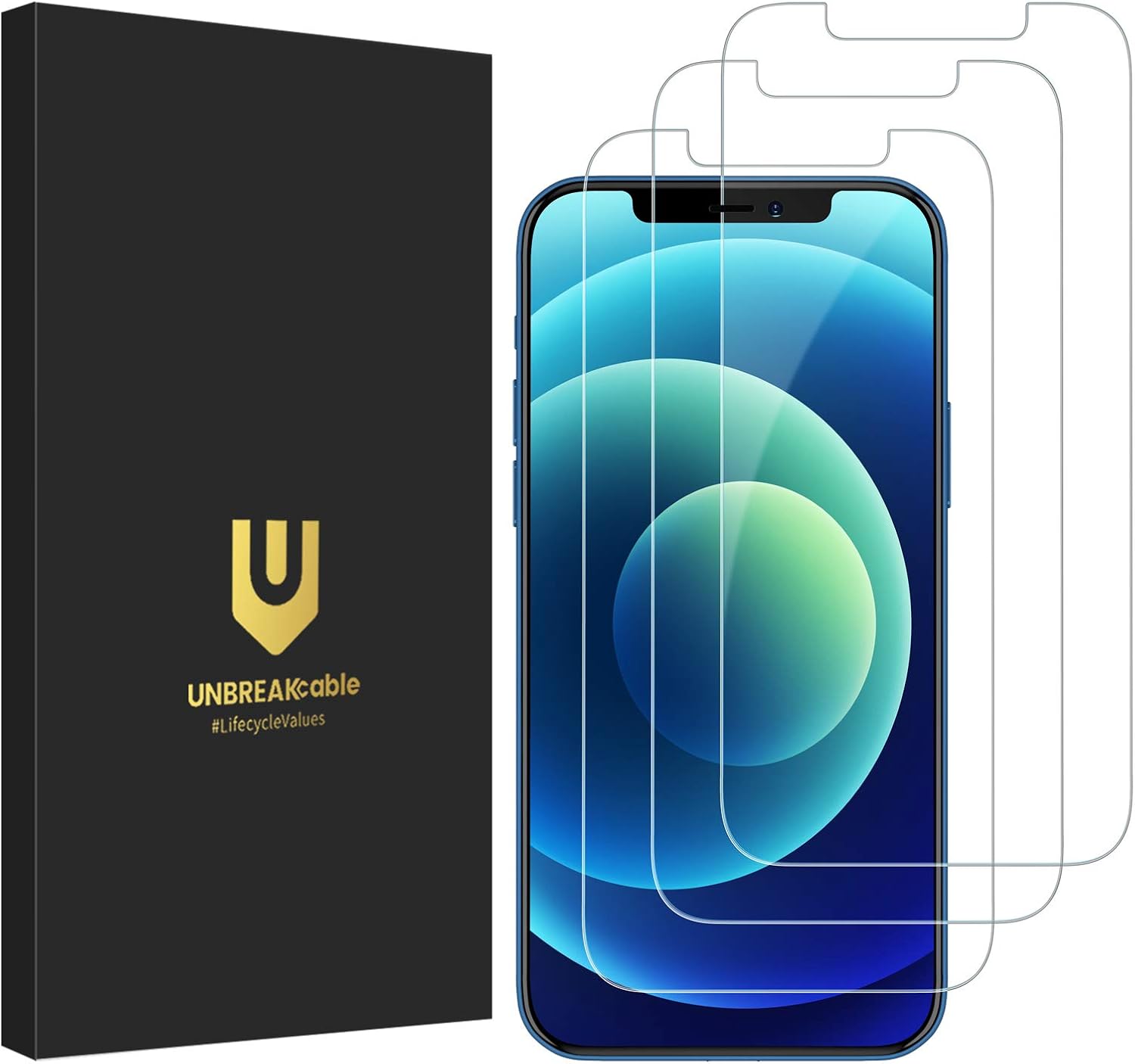 UNBREAKcable [3-Pack Screen Protector for iPhone 12 / iPhone 12 Pro