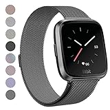 Deyo Fitbit Versa Bands for Women Men Large Small,Stainless Steel Milanese Loop Metal Replacement Bracelet with Magnetic Closure Accessories Wristbands for Fitbit Smartwatch(Graphite, L)