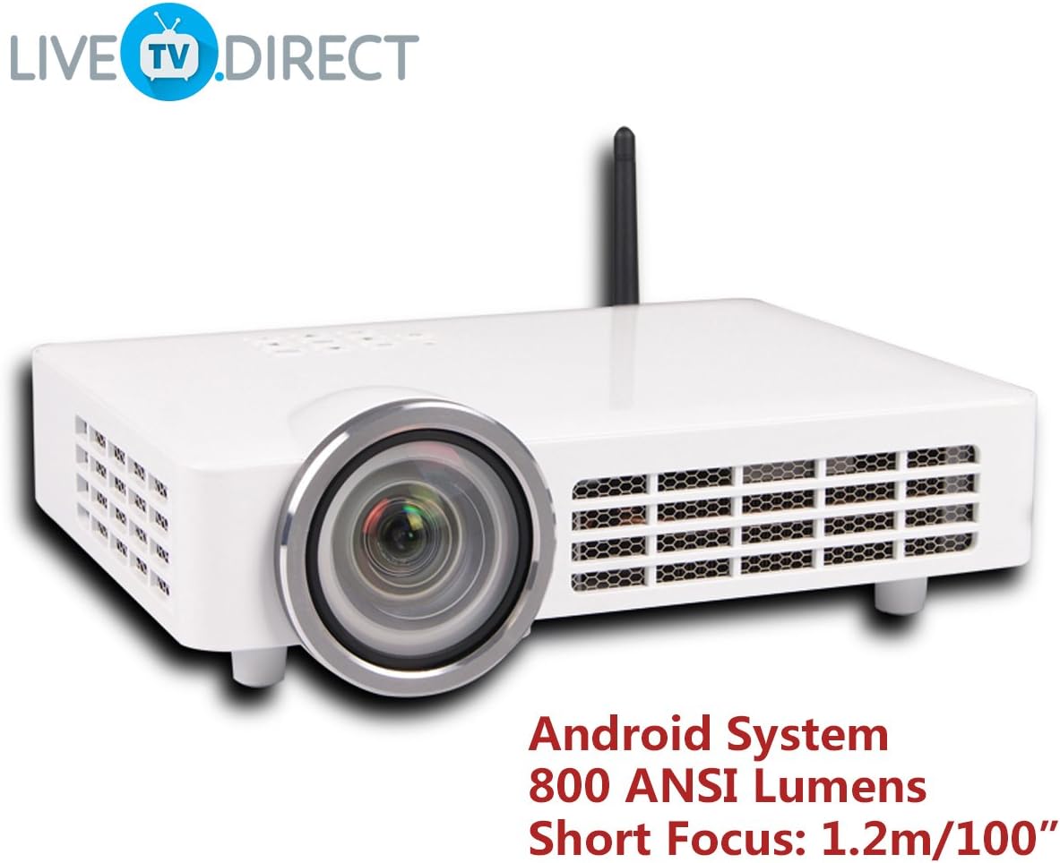 Short Focus Smart Projector, LiveTV.Direct DLP-1000 Fisheye Short Focus Android 3D Projector 1080p HD LED Home Theater Projector TV 800 ANSI Lumens and Bulid-in LiveTV Service