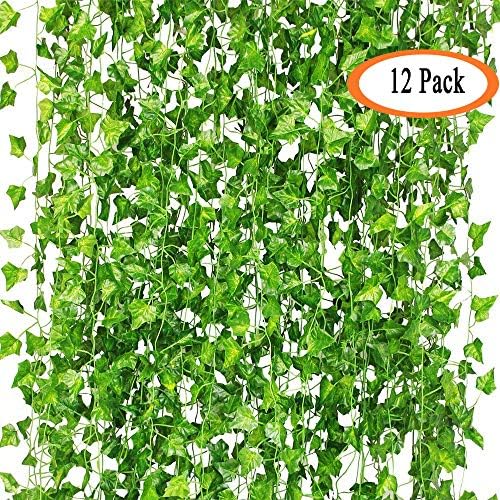 AOJIA Artificial Ivy Leaf, Fake Garland Plants Vine Plastic Foliage Hanging Wedding Party Home Kitchen Garden Office Shop Wall Decoration Indoor Outdoors 12 Pack
