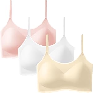 Ctenol Seamless Training Bras for Girls 10-16, 3PCS Girls Padded Training Bra Ice-Silk Bralette Seamless Cami Crop Bras